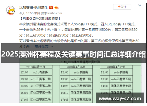 2025澳洲杯赛程及关键赛事时间汇总详细介绍